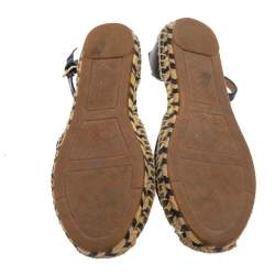 Pre Owned Tory Burch Blue Leather Ankle Strap Espadrille Size 38.5