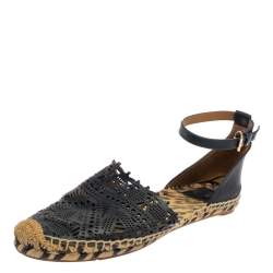 Pre Owned Tory Burch Blue Leather Ankle Strap Espadrille Size 38.5