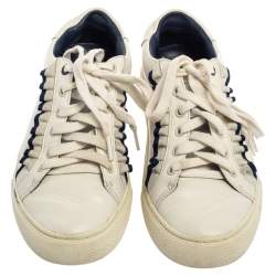 Pre Owned Tory Burch White Leather Ruffle Low Top Sneakers Size 36.5