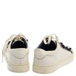 Pre Owned Tory Burch White Leather Ruffle Low Top Sneakers Size 36.5