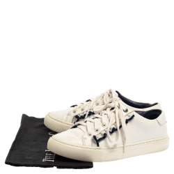 Pre Owned Tory Burch White Leather Ruffle Low Top Sneakers Size 36.5