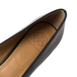 Pre Owned Tory Burch Black Leather Gabriel  Peep-Toe Wedge Pumps Size 38