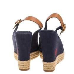 Pre Owned 37.5 حذاء إسبادريلز تورى برش كع روكى سيور متقاطعة جلد وكانفاس بنى  /أزرق مقاس 