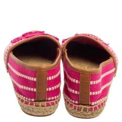 Tory Burch Pink/White Canvas And Leather Espadrille Size 38