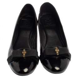 Tory Burch Black Patent Leather Trudy Bow Ballet Flats Size 39.5