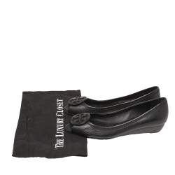 Pre Owned Tory Burch Black Leather Wedge Flats Size 37.5