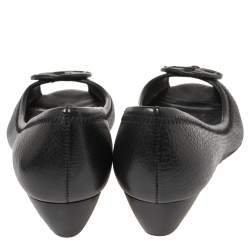 Pre Owned Tory Burch Black Leather Wedge Flats Size 37.5