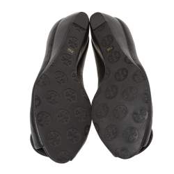 Pre Owned Tory Burch Black Leather Wedge Flats Size 37.5