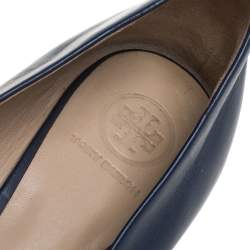 Pre Owned Tory Burch Navy Blue Leather Ballet Flats Size 38