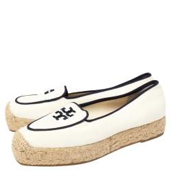 مملوكة مسبقًا حذاء إسباديل فلات تورى برش نعل سميك ويلز كانفاس أبيض مقاس 35.5