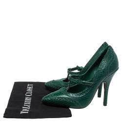 مملوكة مسبقًا Tory Burch Green Python Embossed Leather Everly Pumps Size 36