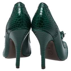 مملوكة مسبقًا Tory Burch Green Python Embossed Leather Everly Pumps Size 36