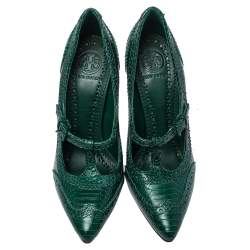مملوكة مسبقًا Tory Burch Green Python Embossed Leather Everly Pumps Size 36