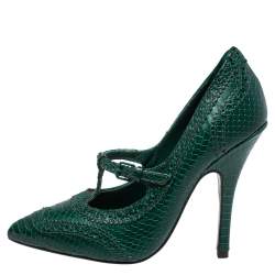 مملوكة مسبقًا Tory Burch Green Python Embossed Leather Everly Pumps Size 36