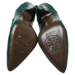 مملوكة مسبقًا Tory Burch Green Python Embossed Leather Everly Pumps Size 36