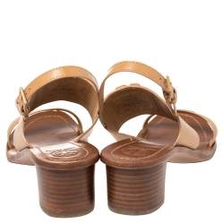 Pre Owned Tory Burch Brown leather Lowell Blond Sandals Size 39.5