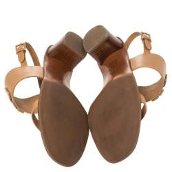 Pre Owned Tory Burch Brown leather Lowell Blond Sandals Size 39.5