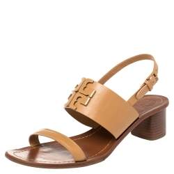Pre Owned Tory Burch Brown leather Lowell Blond Sandals Size 39.5