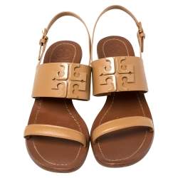 Pre Owned Tory Burch Brown leather Lowell Blond Sandals Size 39.5
