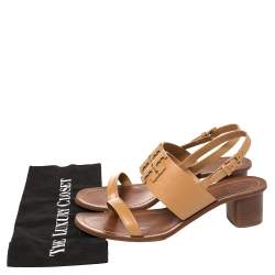 Pre Owned Tory Burch Brown leather Lowell Blond Sandals Size 39.5