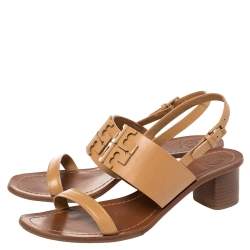 Pre Owned Tory Burch Brown leather Lowell Blond Sandals Size 39.5