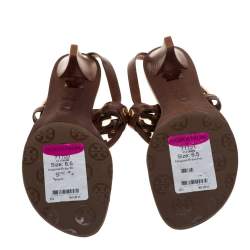 Pre Owned Tory Burch Tan Leather Logo Thong Slingbck Sandals Size 36.5