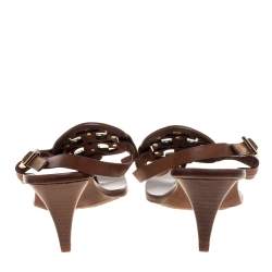 Pre Owned Tory Burch Tan Leather Logo Thong Slingbck Sandals Size 36.5