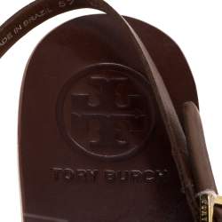 Pre Owned Tory Burch Tan Leather Logo Thong Slingbck Sandals Size 36.5