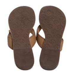 Pre Owned Tory Burch Beige Leather Thong Flats Size 39