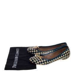 Pre Owned Tory Burch Blue/Beige Patent Leather And Woven Fabric Ballet Flats Size 37.5