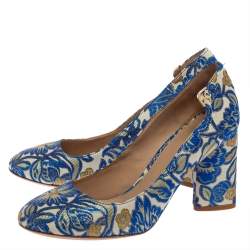 Pre Owned حذاء كعب عالي توري برش نيو كلاسيك كعب فاخر قماش جاكارد متعدد الألوان مقاس 38.5