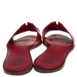 Pre Owned Tory Burch Red Leather Ines Slide Sandals Size 36.5