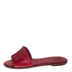 Pre Owned Tory Burch Red Leather Ines Slide Sandals Size 36.5