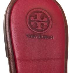 Pre Owned Tory Burch Red Leather Ines Slide Sandals Size 36.5
