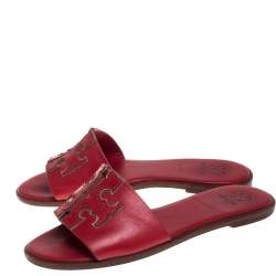 Pre Owned Tory Burch Red Leather Ines Slide Sandals Size 36.5