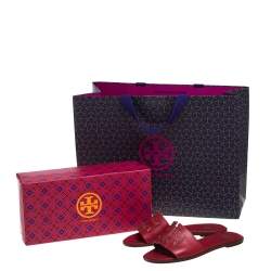 Pre Owned Tory Burch Red Leather Ines Slide Sandals Size 36.5