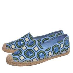 مملوكة مسبقًا Tory Burch Blue/Green Canvas Espadrille Flats Size 37