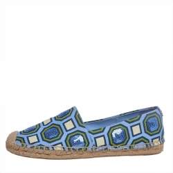 مملوكة مسبقًا Tory Burch Blue/Green Canvas Espadrille Flats Size 37