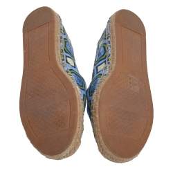 مملوكة مسبقًا Tory Burch Blue/Green Canvas Espadrille Flats Size 37
