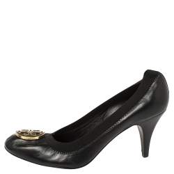 Pre Owned Tory Burch Black Leather Caroline Reva Scrunch Pumps Size 39