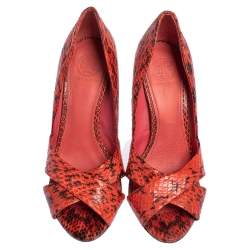 Tory Burch Red Snakeskin Peep Toe Pumps Size 36