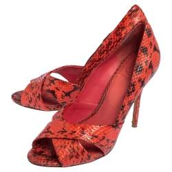 Tory Burch Red Snakeskin Peep Toe Pumps Size 36
