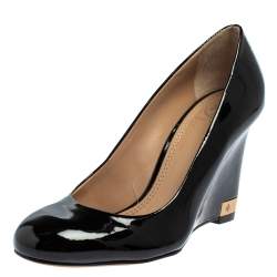 Pre Owned Tory Burch Black Patent Leather Wedge Pumps Size 36.5 
