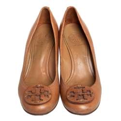 Pre Owned Tory Burch Tan Leather Sally Wedge Pumps Size 35