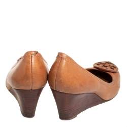 Pre Owned Tory Burch Tan Leather Sally Wedge Pumps Size 35
