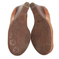 Pre Owned Tory Burch Tan Leather Sally Wedge Pumps Size 35