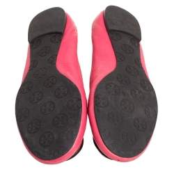 Pre Owned حذاء باليرينا فلات توري برش ريفا جلد وردي سكرانش مقاس 38