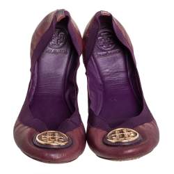 Tory Burch Purple Leather Scrunch  Ballet Flats Size 40