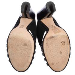 مملوكة مسبقًا صندل سلايد توري بورش جلد لامع وسويدي أسود بمقدمة مفتوحة مقاس 38