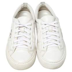 Pre Owned Tory Burch White Leather Chace Low Top Sneakers Size 36